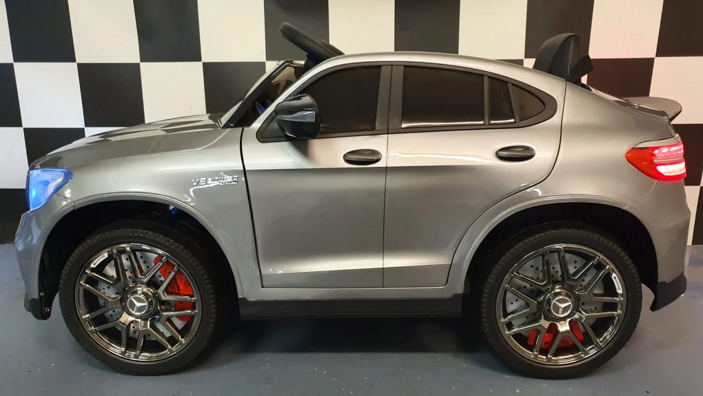 Carro elétrico infantil Mercedes GLC 12V, Pneus Borracha, Assento em pele, 1 pessoa cinzento metalico