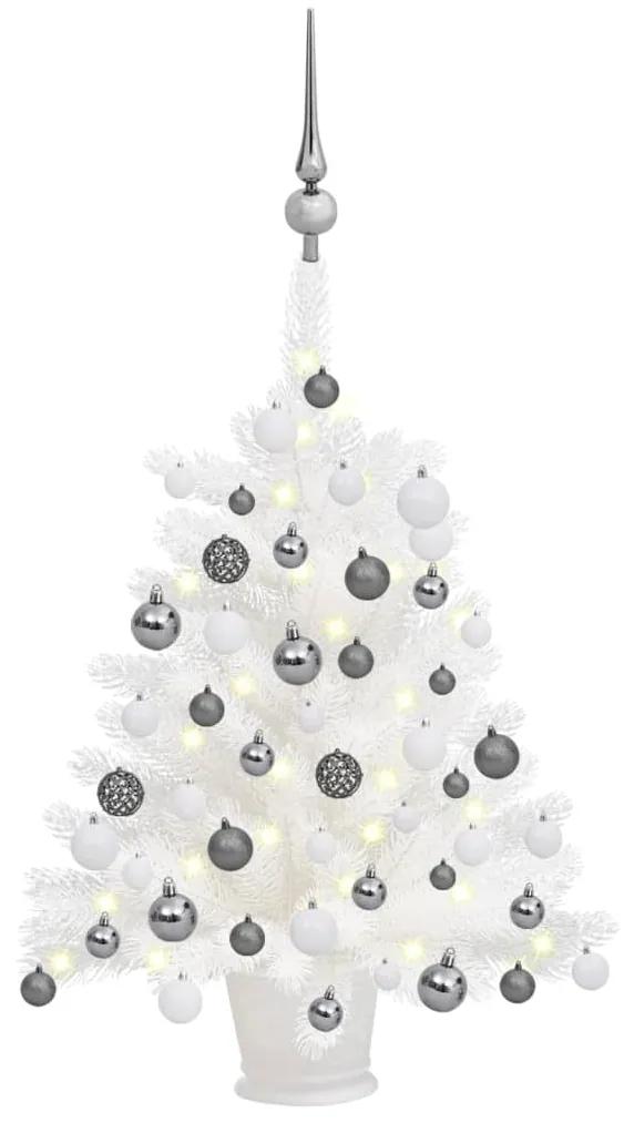 3077716 vidaXL Árvore de Natal artificial com luzes LED e bolas 65 cm branco