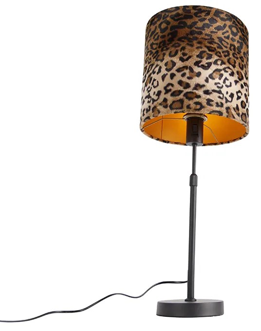 Candeeiro de mesa preto abajur veludo leopardo 25cm ajustável - PARTE Clássico / Antigo