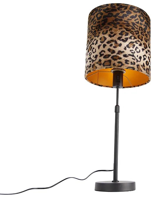 Candeeiro de mesa preto com abajur de veludo estampado de leopardo 25 cm - Parte Clássico / Antigo