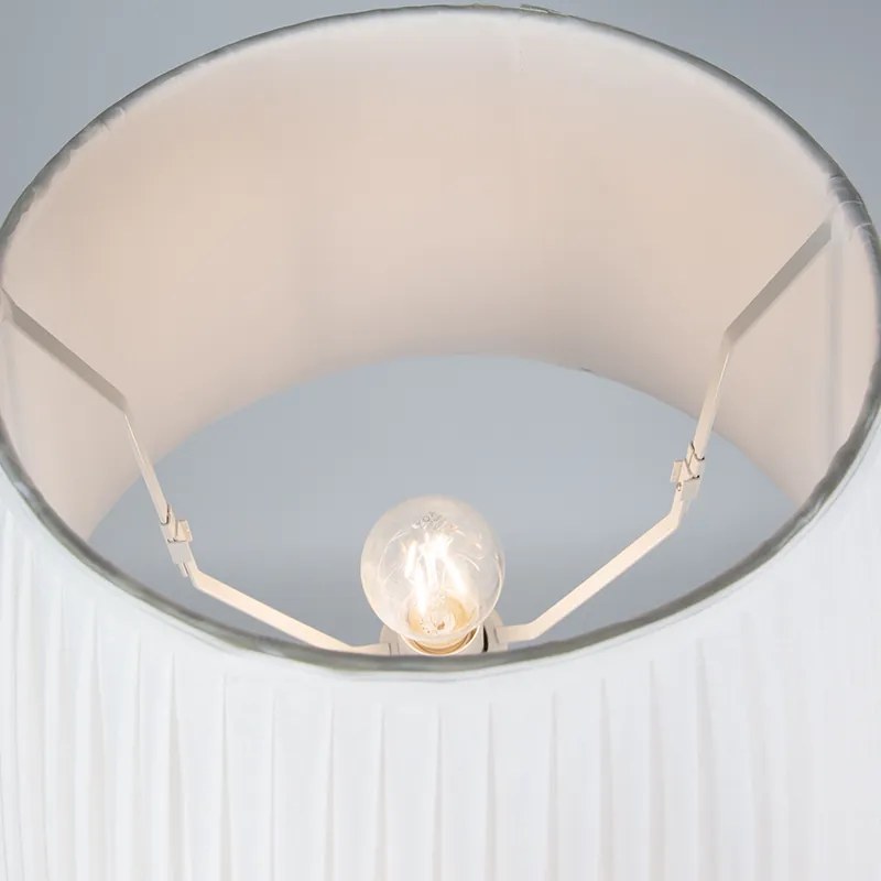 Candeeiro de pé retro em latão com abajur plissado creme 45 cm - Kaso Retro