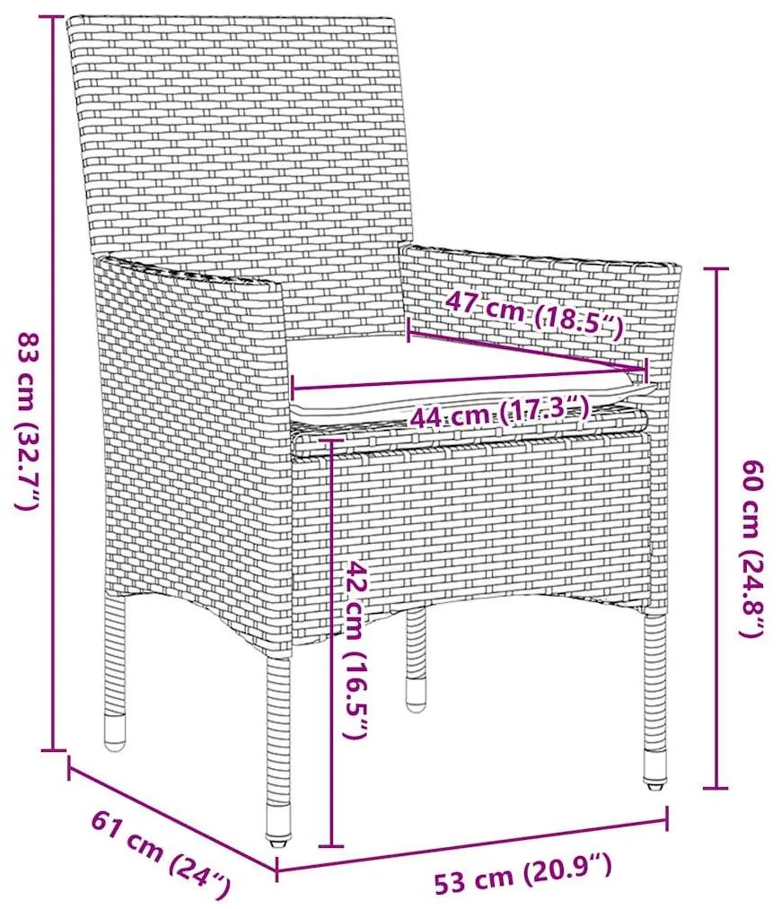 Conjunto de Jantar Jardim 7 Peças com Almofadas Bege de Rattan Sintéti