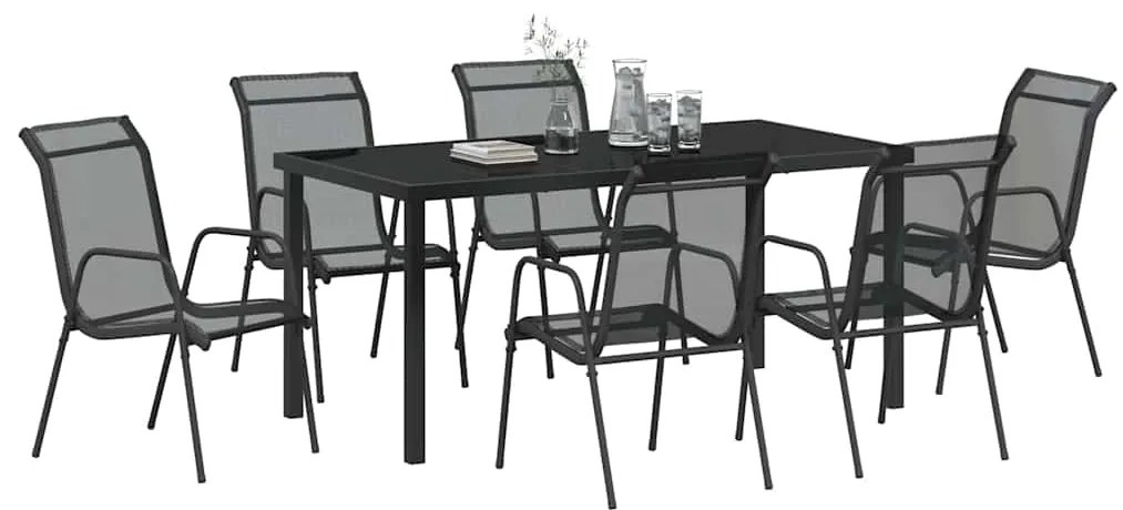 Conjunto de Jantar de Jardim com 7 peças, Preto, Textilene e Aço