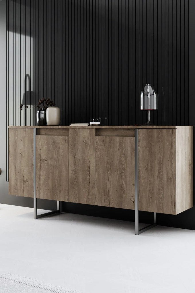 Conjunto de Mobiliário de Sala de Estar Luxe – Nogueira e Prateado – M
