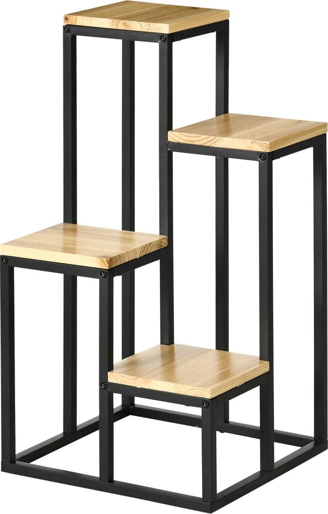 Estante para plantas e flores em metal e madeira, com 4 níveis de alturas diferentes 34 x 34 x 66 cm