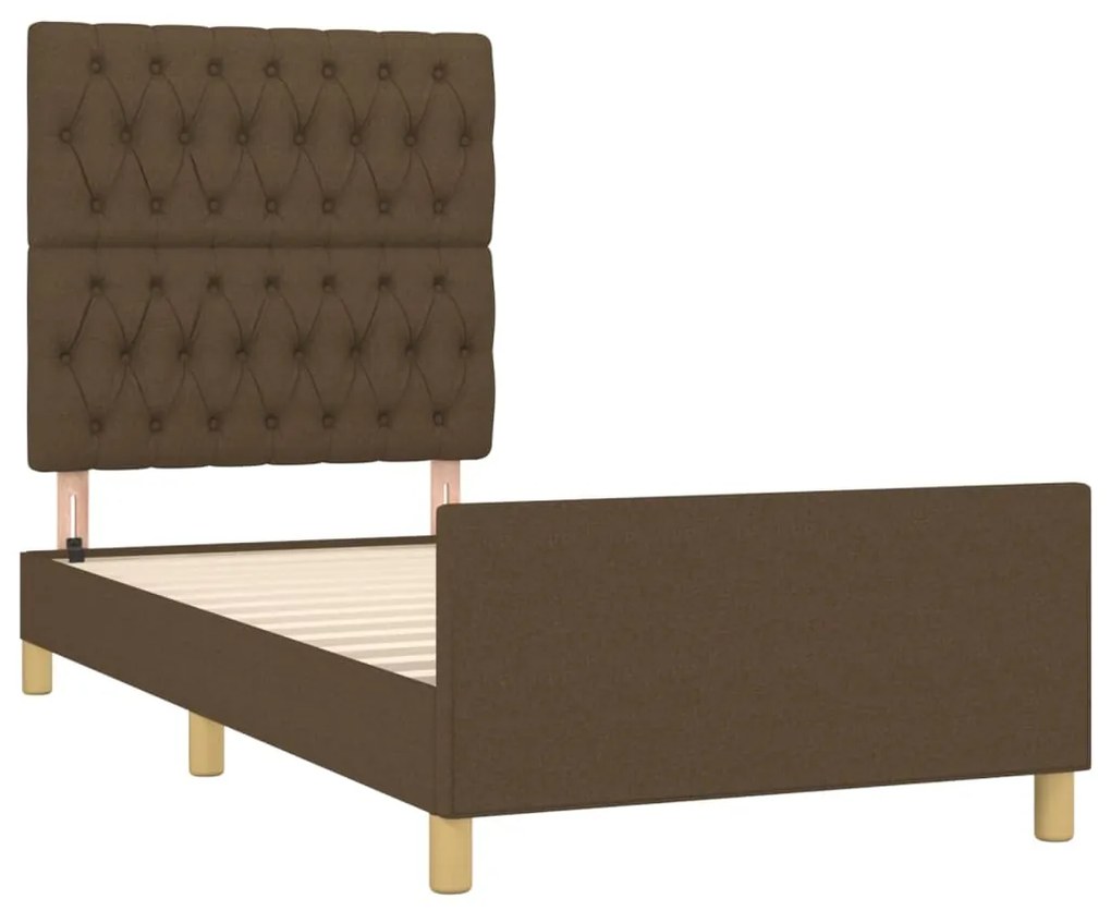 Estrutura de cama sem colchão 90x200 cm tecido castanho-escuro