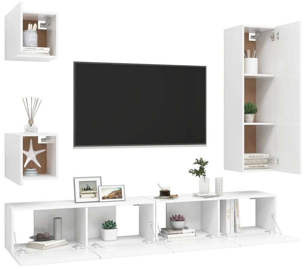 Conjunto de 5 Móveis de Parede de TV Sines L - Branco - Design Moderno