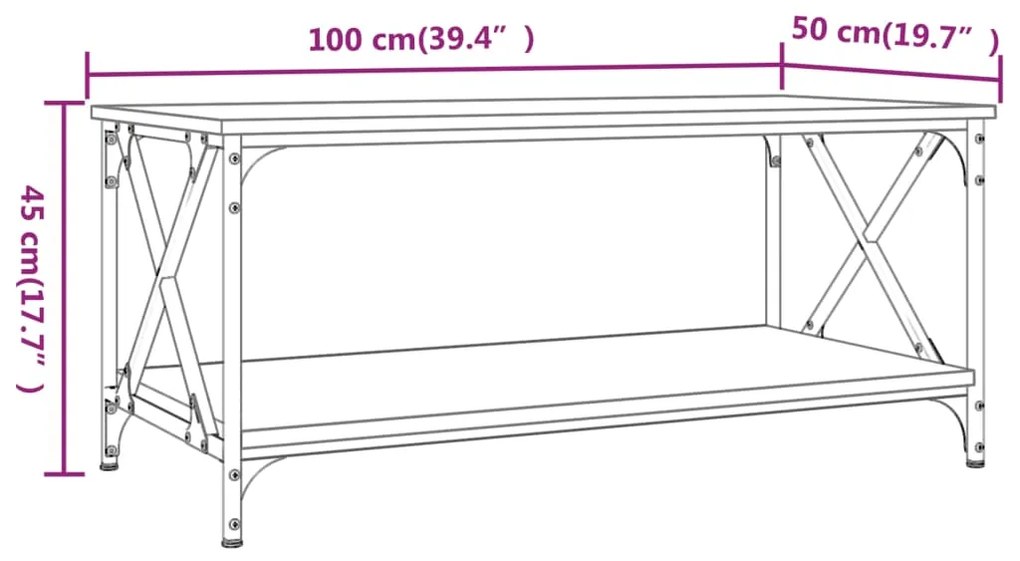 Mesa de centro 100x50x45cm deriv. madeira/ferro carvalho fumado