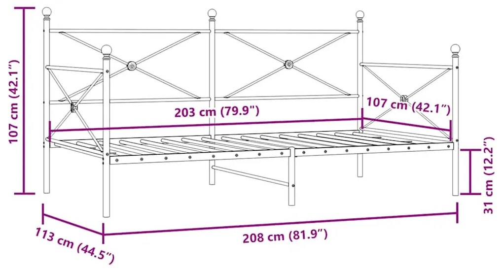 Cama de Dia sem Colchão 107x203 cm aço preto