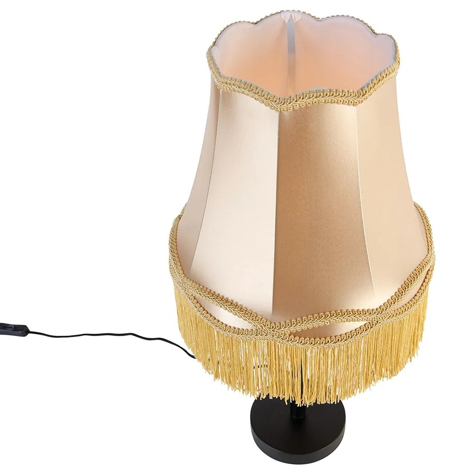 Candeeiro de mesa clássico preto com abajur Granny dourado 30 cm - Simplo Clássico / Antigo