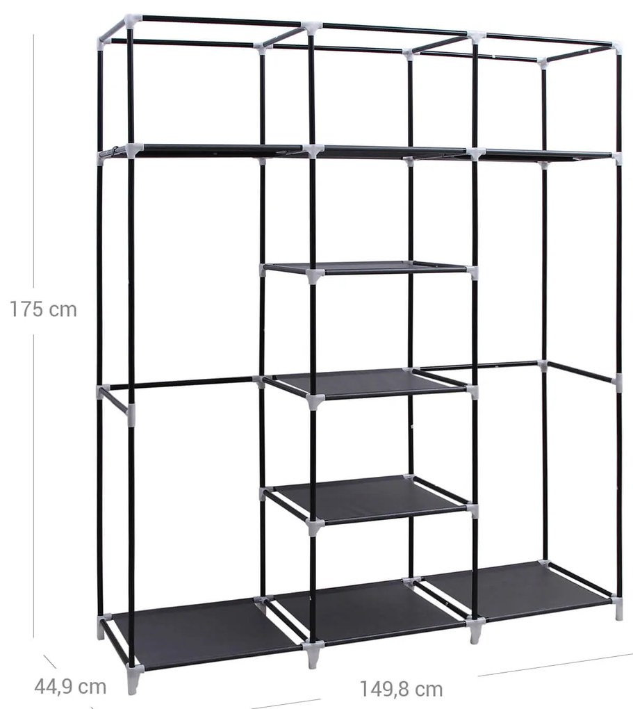 Guarda Roupa grande em tecido 150 x 175 x 45 cm Cinzento