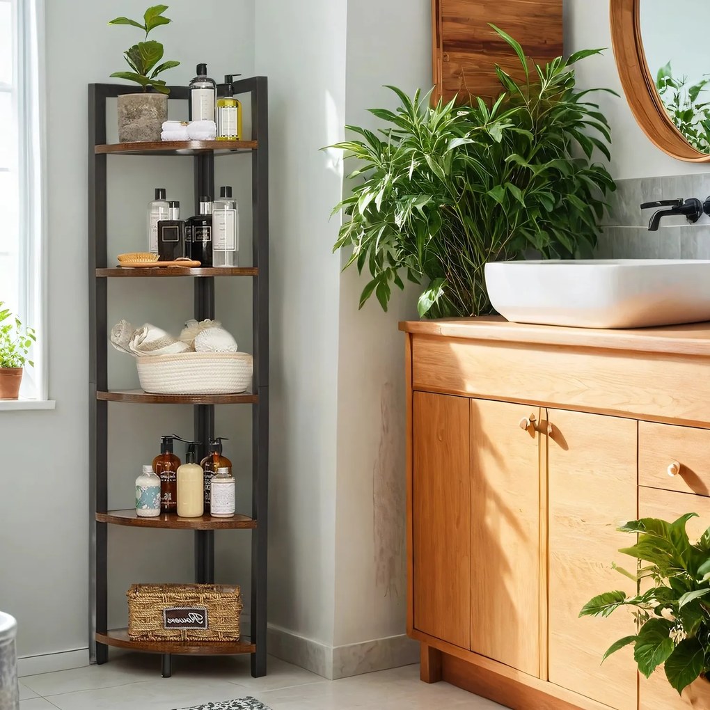 Estante de canto multifuncional 5 níveis 30 x 30 x 150 cm castanho-preto