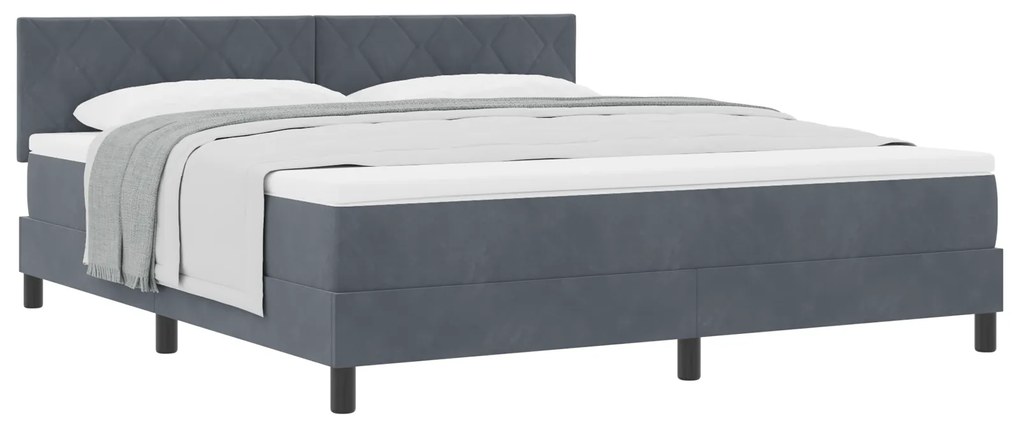 Cama Box Spring com Colchão Cinza Escuro Super King em Veludo