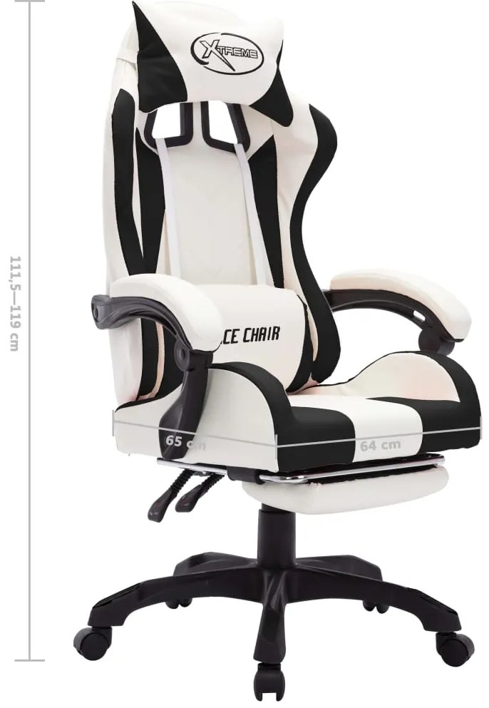Cadeira estilo corrida luzes LED RGB couro artif. preto/branco
