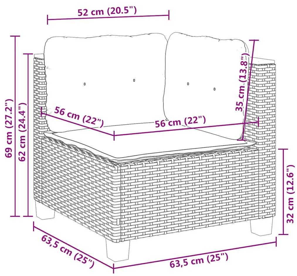 6 pcs conjunto de sofás p/ jardim com almofadões vime PE bege