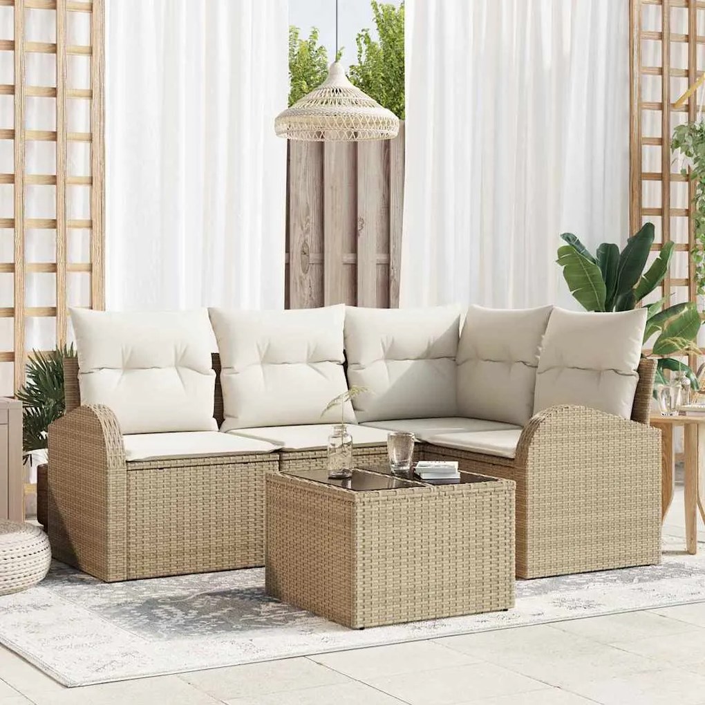 vidaXL Conjunto de Sofá de Jardim de 5 Peças com Almofadas em Vime Marrom
