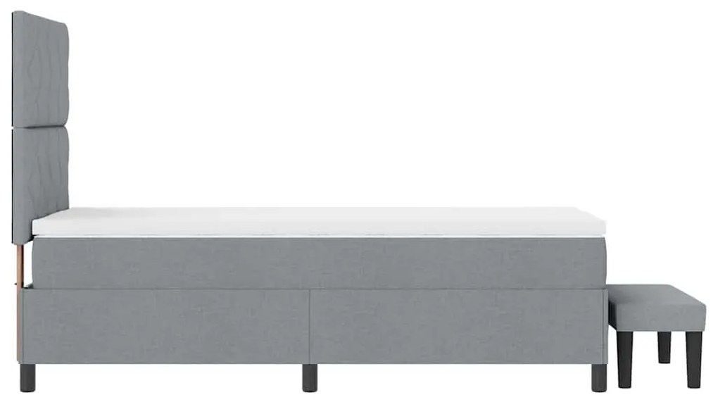 Cama Box Spring com Colchão & Banco Cinza Claro 90x190 cm Tecido