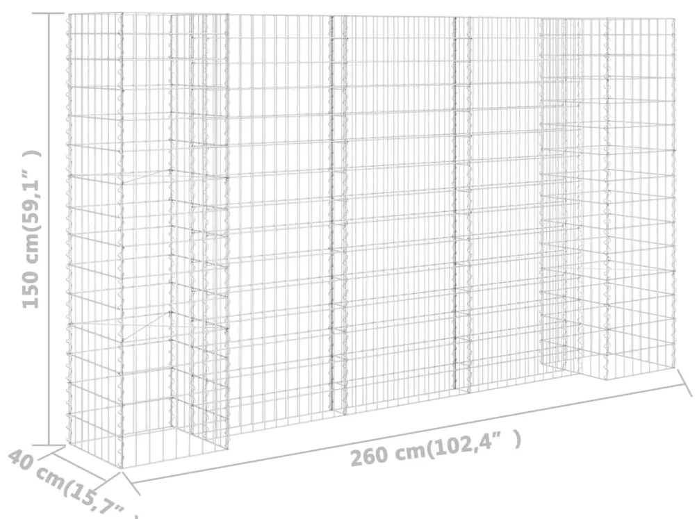 Gabião em forma de H fio de aço 260x40x150 cm