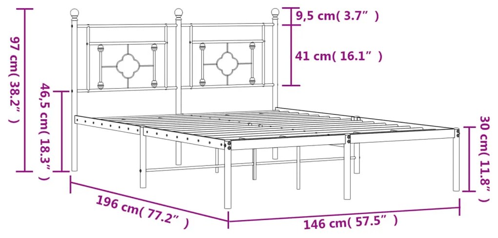 Estrutura de cama com cabeceira 140x190 cm metal preto