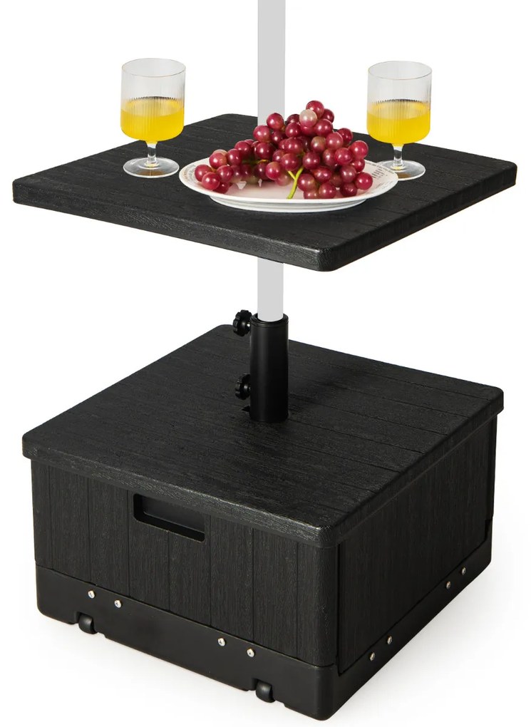 Base de guarda-sol com rodas e Tabuleiro de mesa para exterior Adequado para postes de 38/48 mm Recarregável com água 55L Areia 80kg