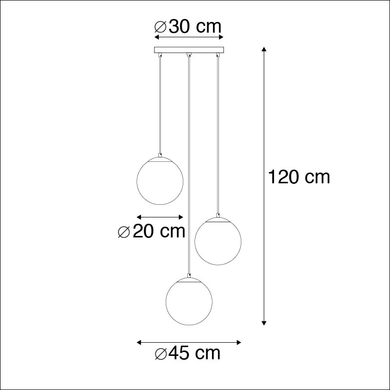 Candeeiro de suspensão Art Deco dourado com vidro preto 3 luzes - Pallon Art Deco