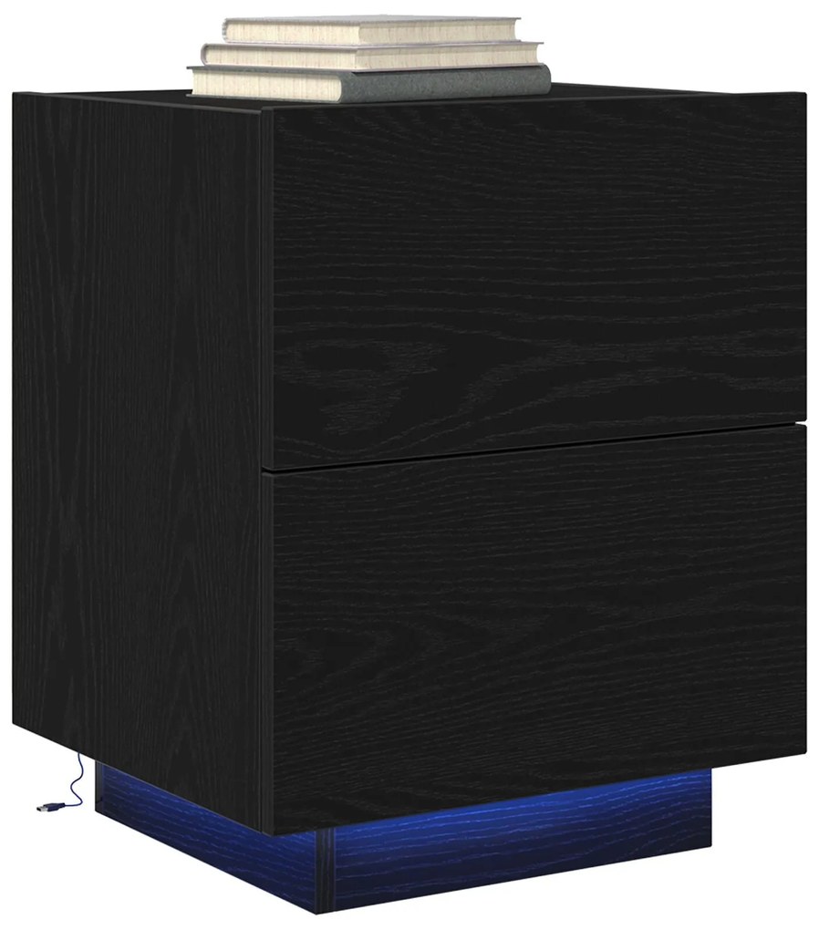 Cômodas de Cabeceira com Luzes LED 2 pcs Carvalho Preto 45x40x55 cm
