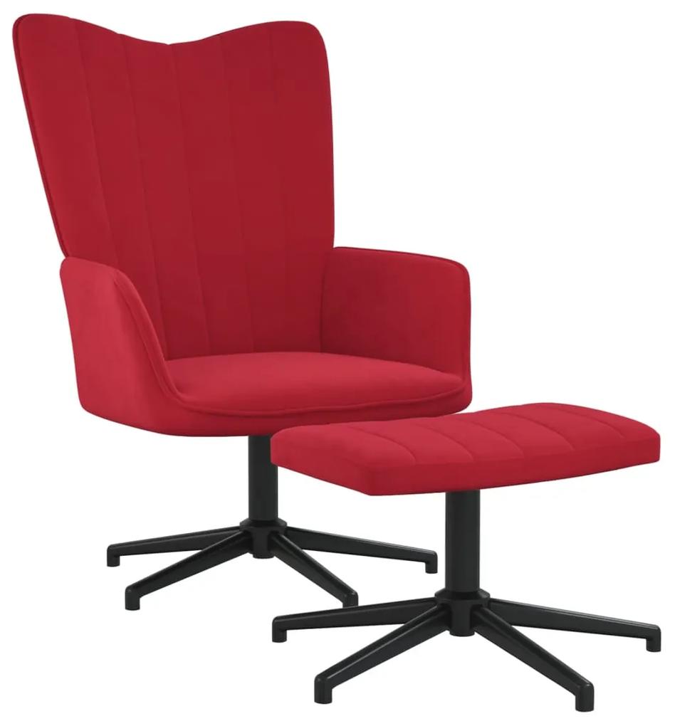 327715 vidaXL Cadeira de descanso com banco veludo vermelho tinto