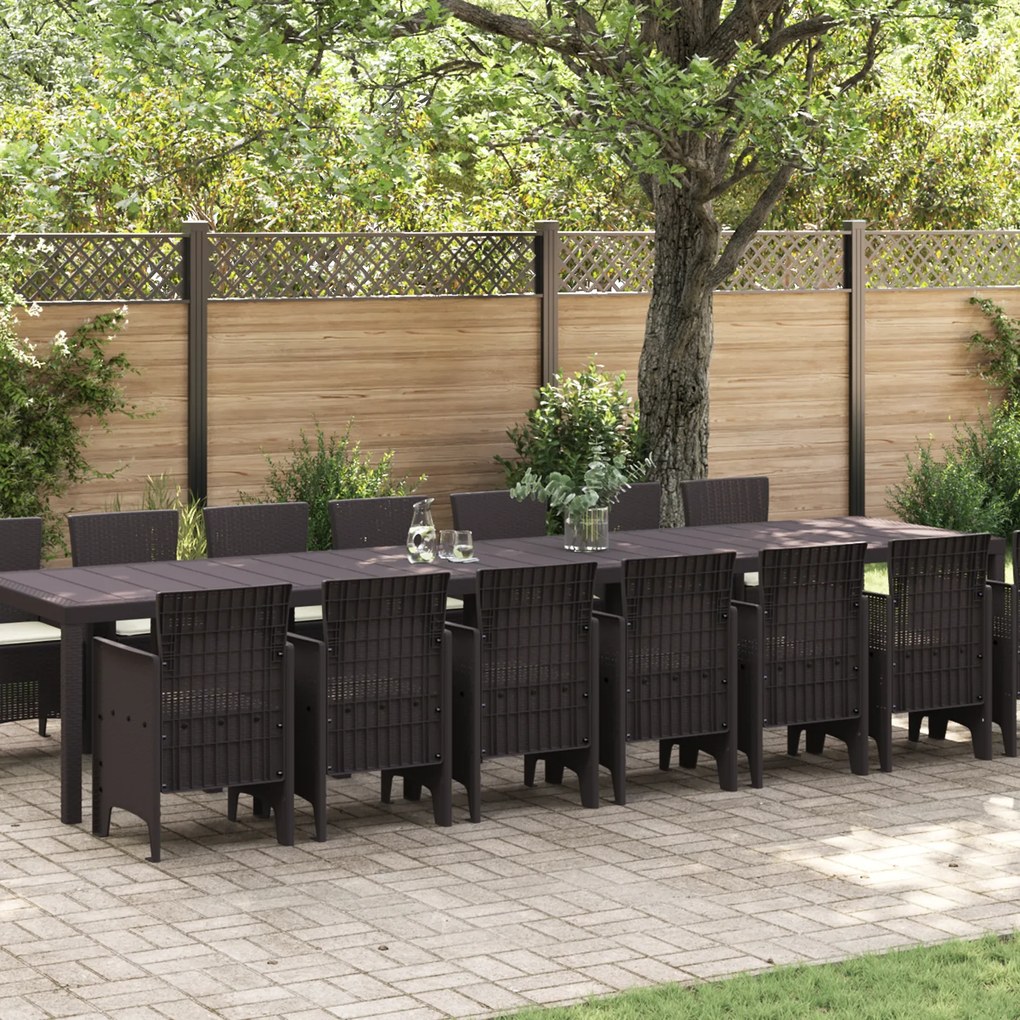 Conjunto de Jantar de 15 Peças para o Jardim com Almofadas Castanho Rattan Sintético