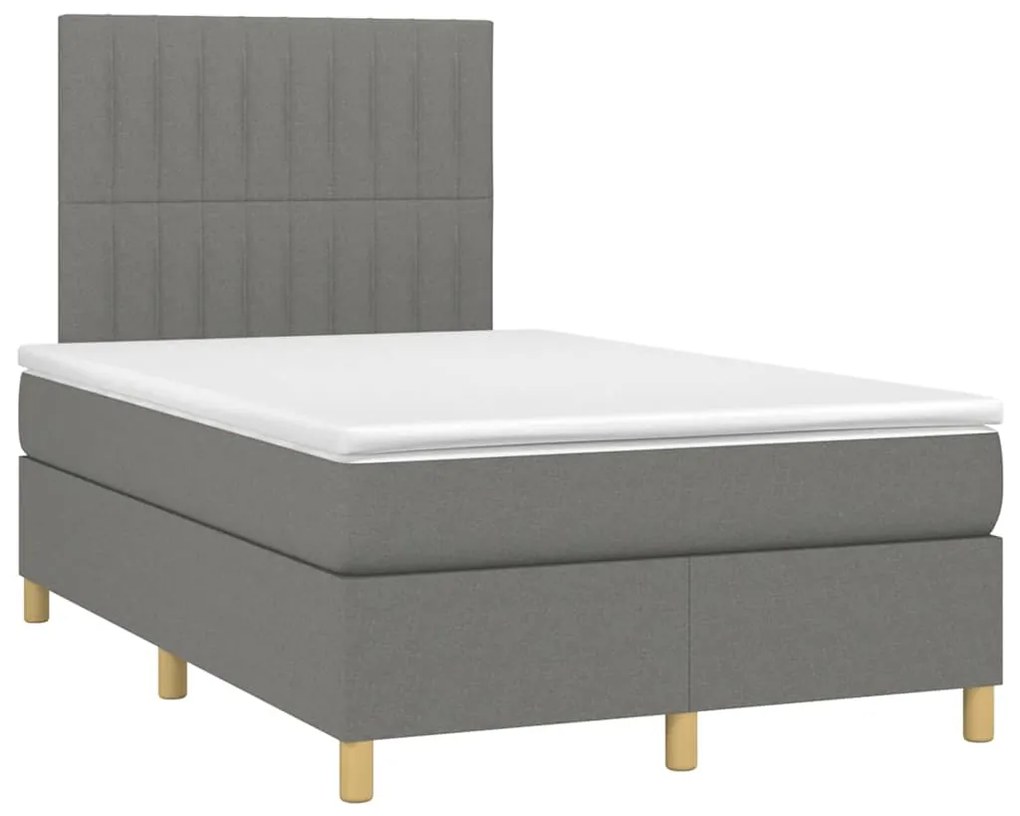 Cama box spring c/ colchão e LED 120x190 cm tecido cinza-escuro