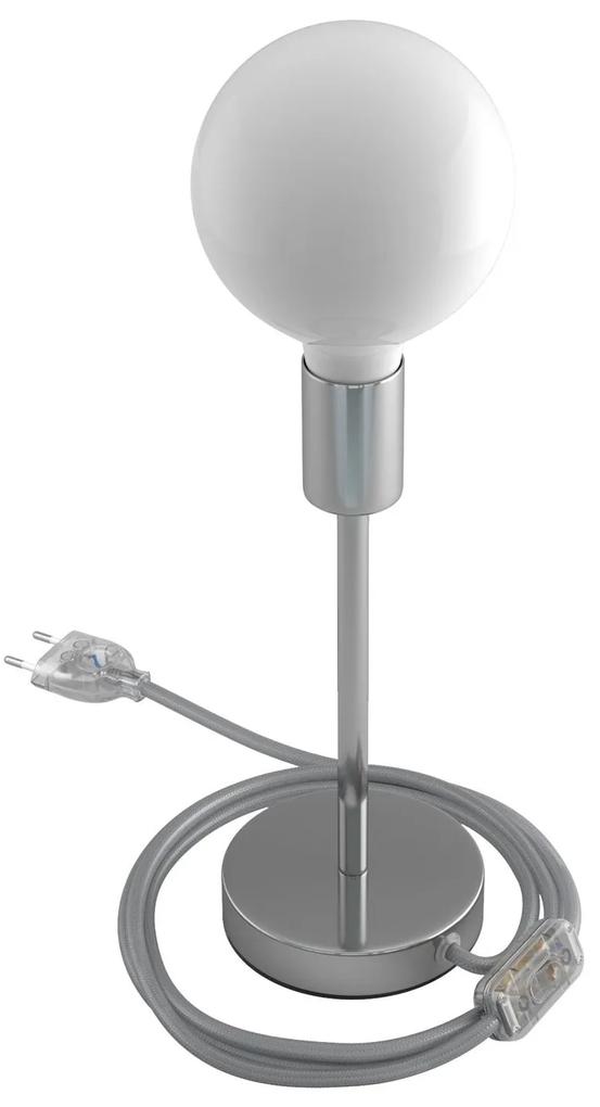 Alzaluce - metal table lamp with fabric cable switch and 2 poles plug - 20 cm / Chrome