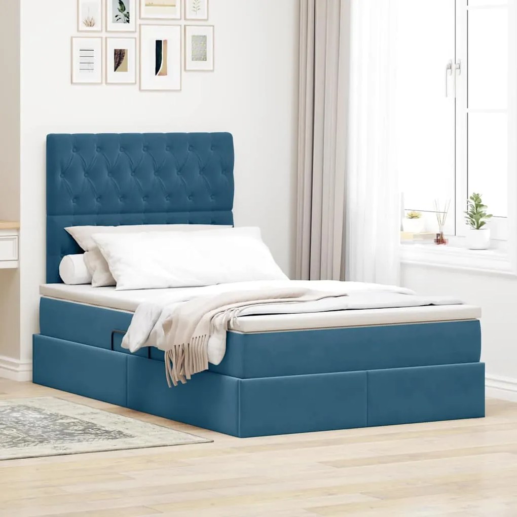 vidaXL Cama com arrumação e colchão Azul 120 x 190 cm Veludo