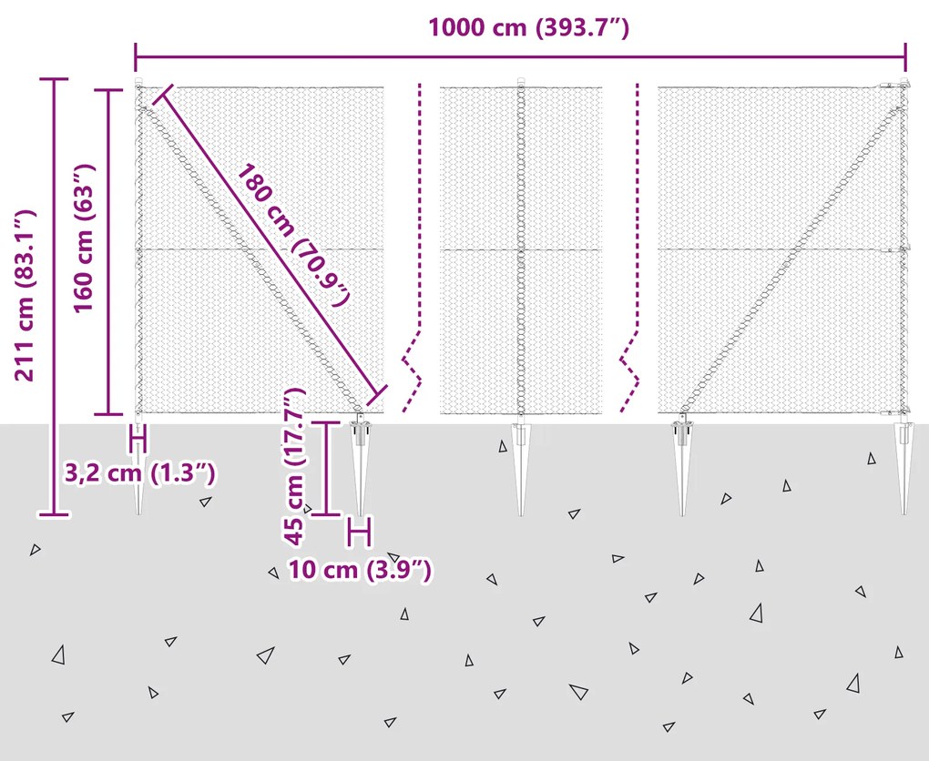 Cerca Hexagonal Cinza 1.6x10 m Aço