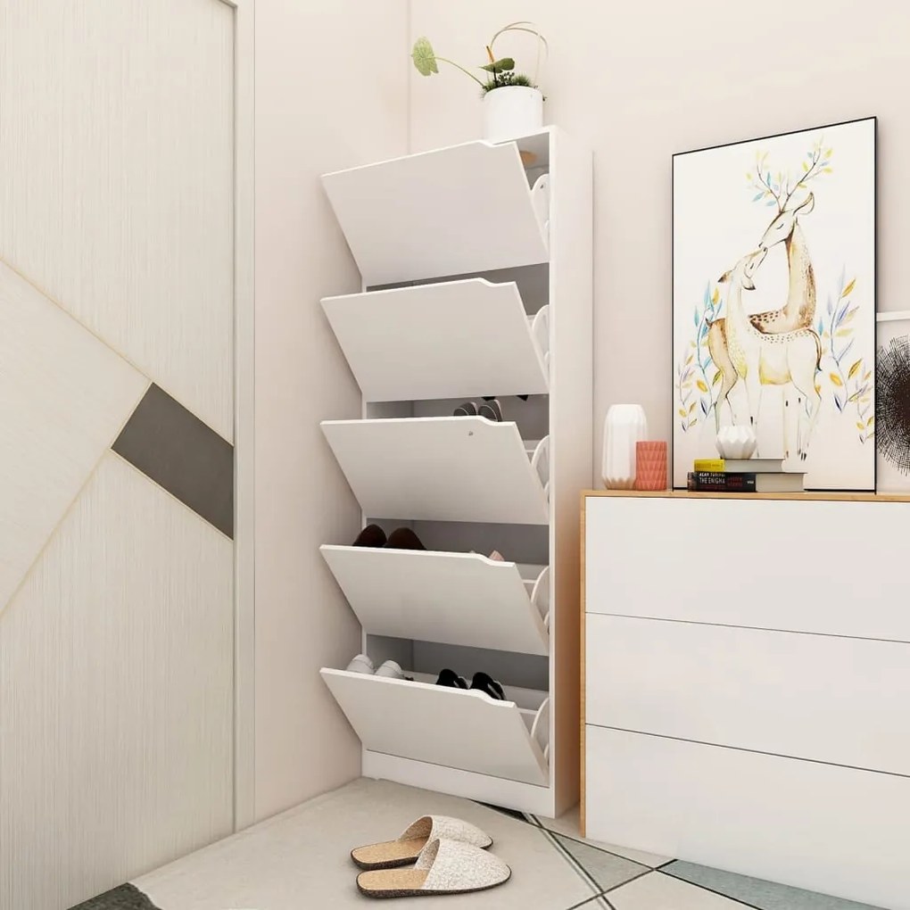 vidaXL Armário p/ sapatos c/ 5 portas contraplacado 59x24x167cm branco