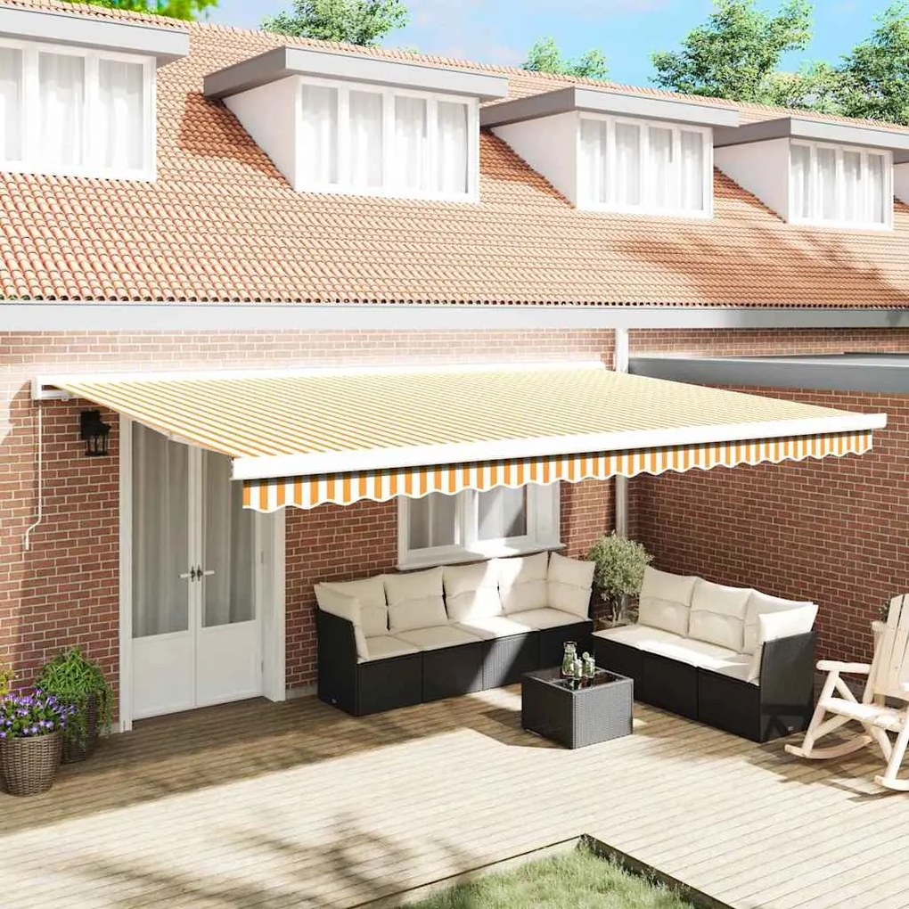 vidaXL Toldo Retrátil Laranja e Branco 500 × 300 cm Tecido e Metal