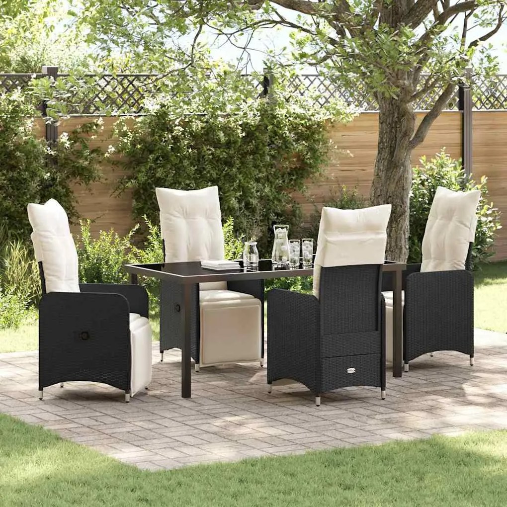 vidaXL Conjunto de Jantar de Jardim 5 Peças com Almofadas, Rattan Sintético Preto