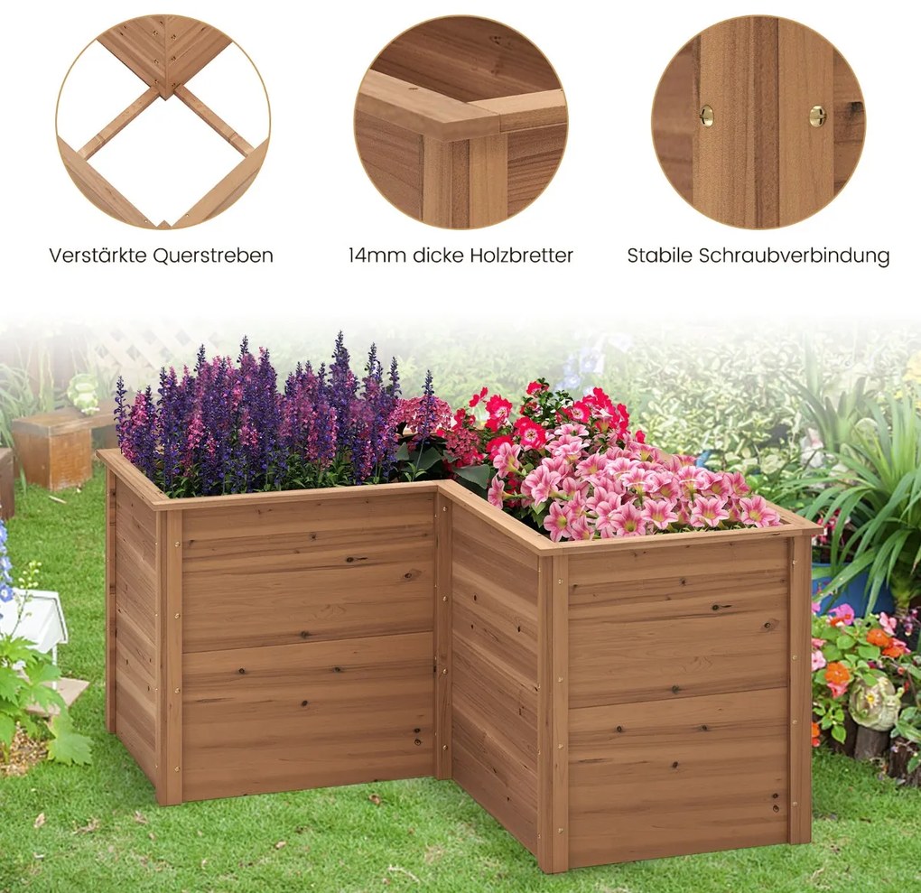 Canteiro de jardim elevado de madeira em forma de L de 24 polegadas com base aberta - Natural