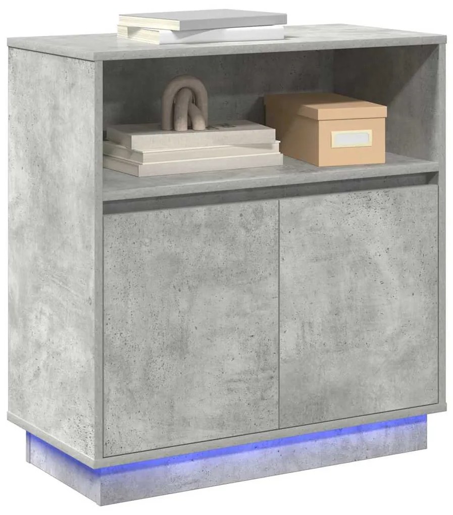 Aparador com LED Cinza Concreto 71x34,5x75 cm Madeira de Engenharia