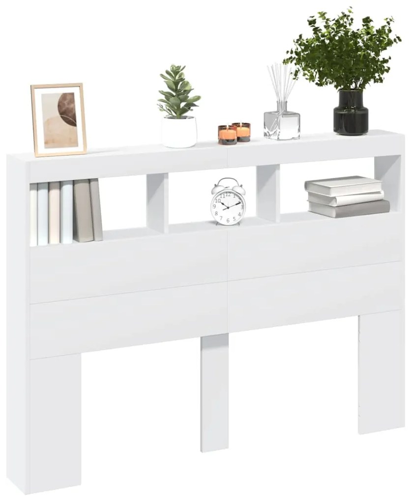 Armário de cabeceira com luzes LED 140x17x102 cm branco