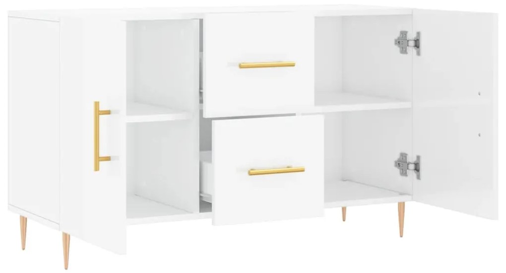 Aparador Daisy de 100cm - Branco Brilhante/Dourado - Design Moderno