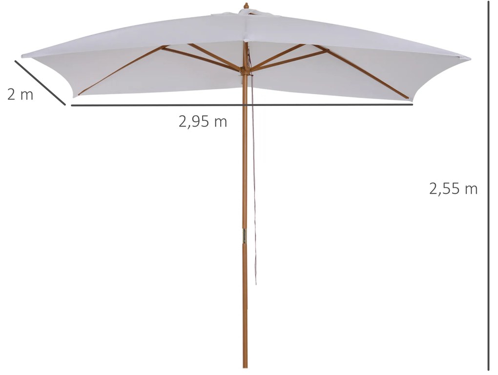 Chapéu de Sol de Jardim com Sistema de Poleia Teto Ventilado e Mastro de Madeira para Exterior 2,95x2x2,55m Branco