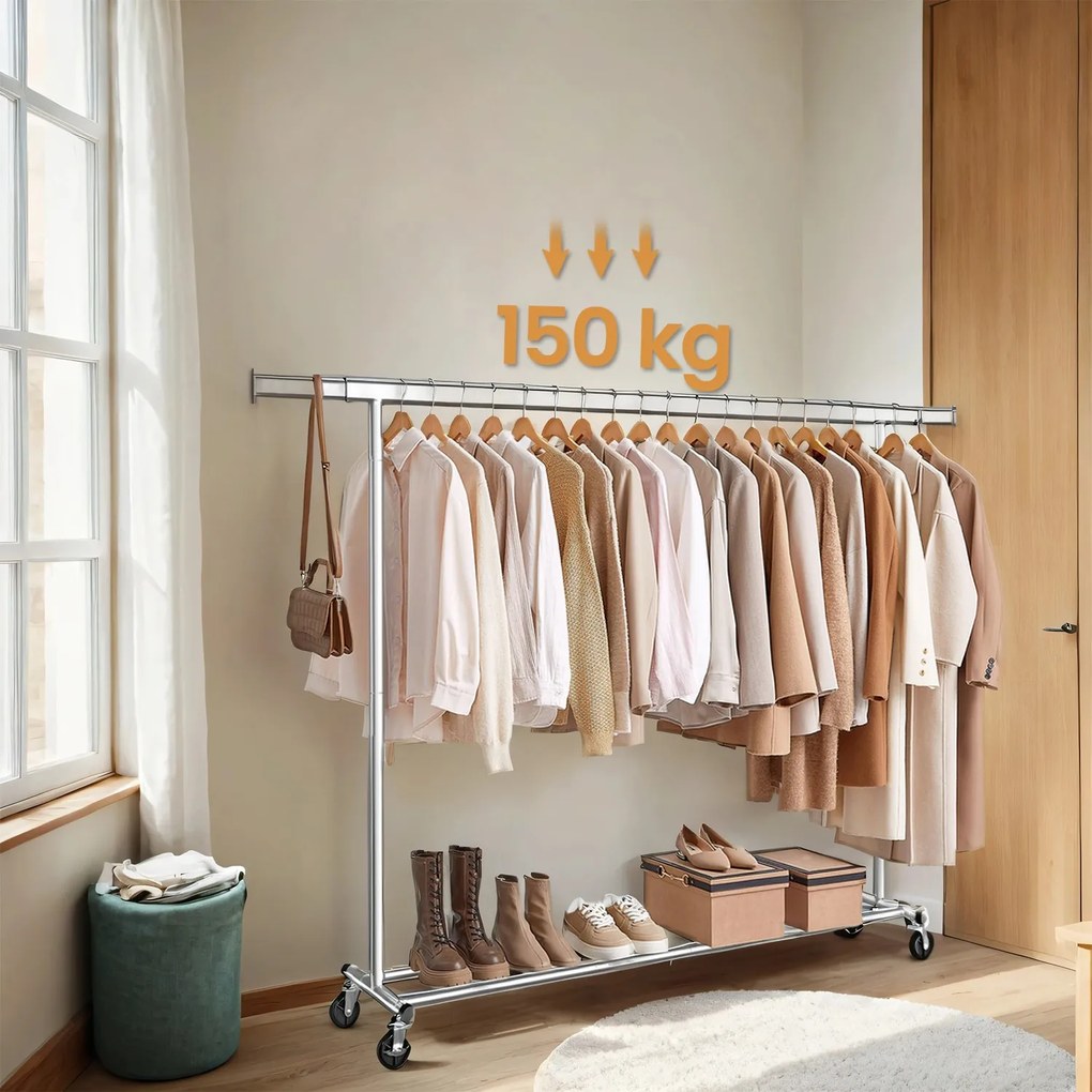 Guarda roupa 45 x (160-200) x 161,5 cm com rodas de cor prateada