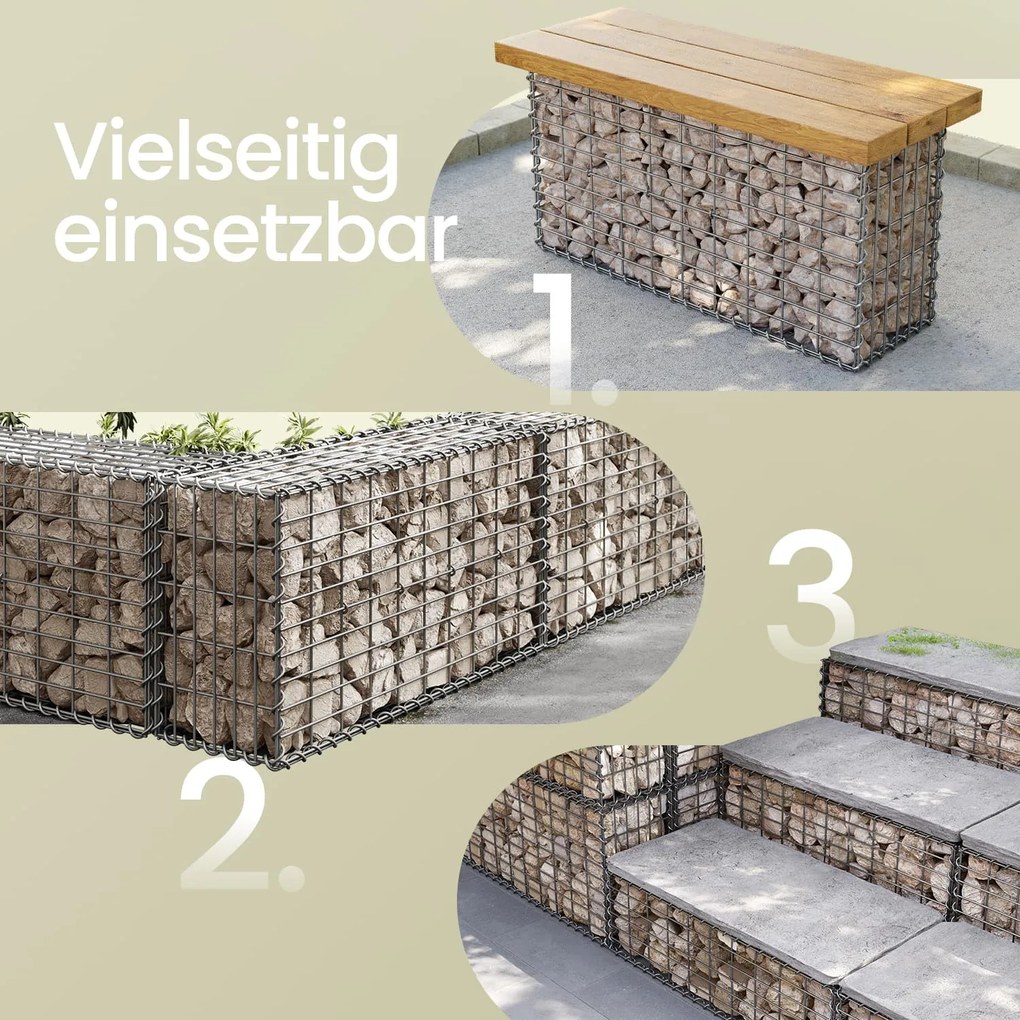 Conjunto de 4 unidades de cestos gabião em aço para pedras 100 x 50 x 30 cm prateado