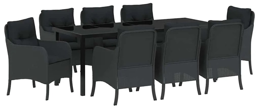 Conjunto de Jantar de Jardim com Almofadas Preto Rattan Poliéster