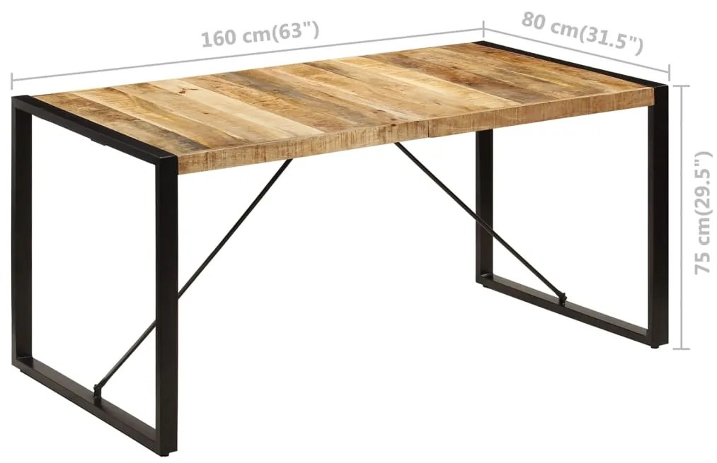 Mesa de jantar 160x80x75 cm madeira de mangueira maciça