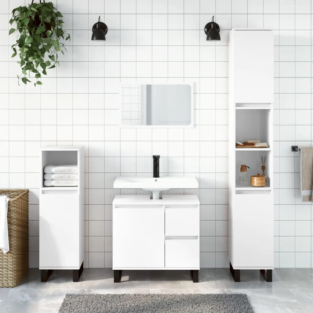 vidaXL 3pcs conj. móveis casa banho derivados madeira branco brilhante