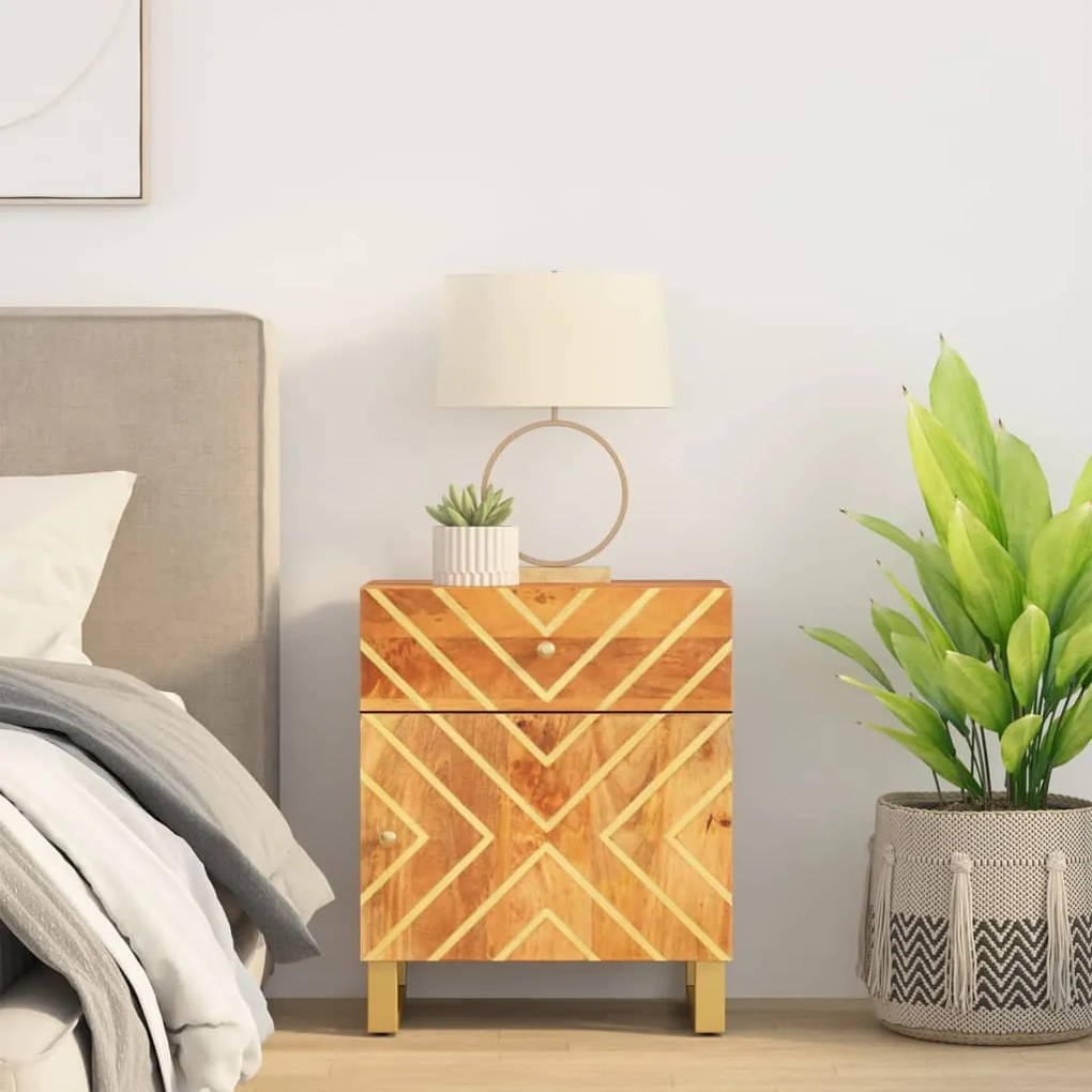 vidaXL Mesa de cabeceira 50x33x60 cm mangueira maciça castanho e preto