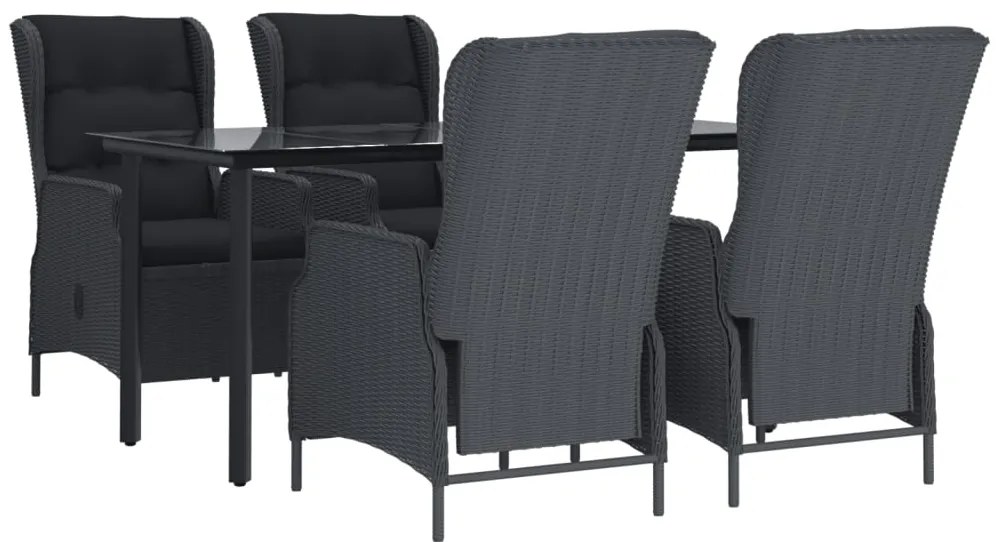 5 pcs conjunto de jantar p/ jardim vime PE cinzento-escuro