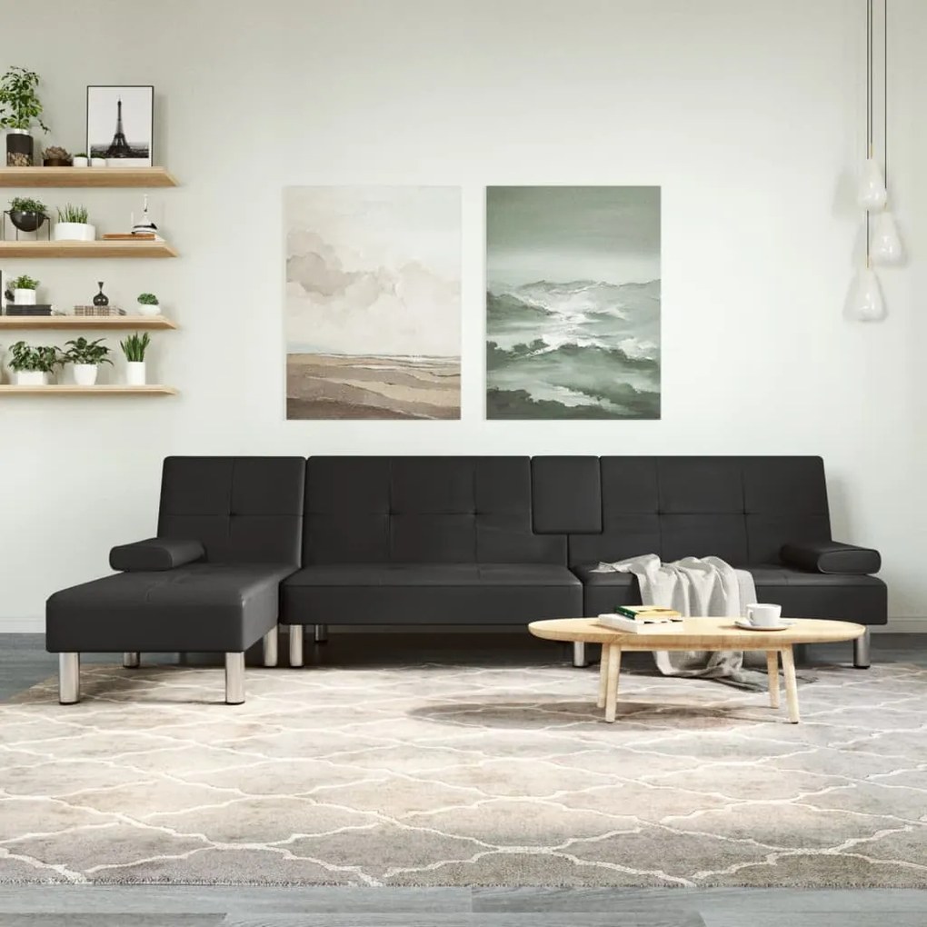 vidaXL Sofá-cama em forma de L 255x140x70 cm couro artificial preto