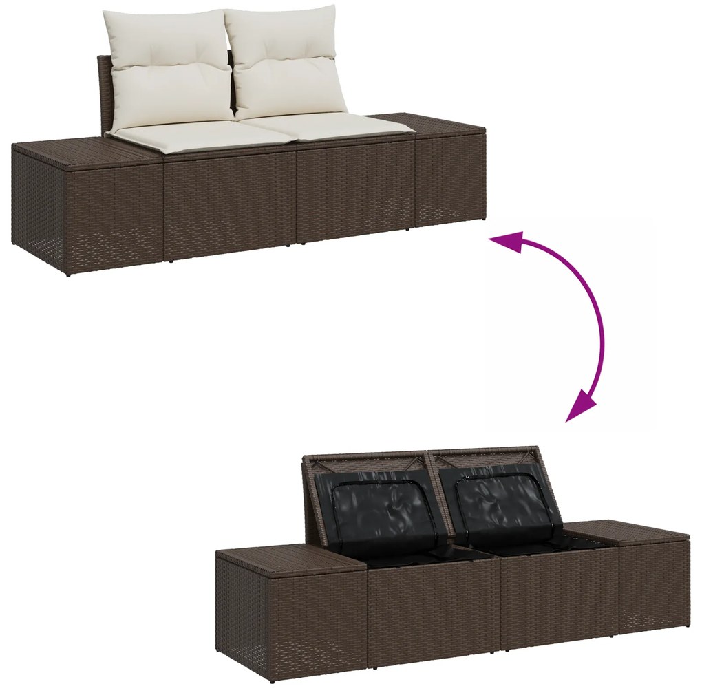 Conjunto de Sofá de Jardim com Almofadas Marrom Polirattan