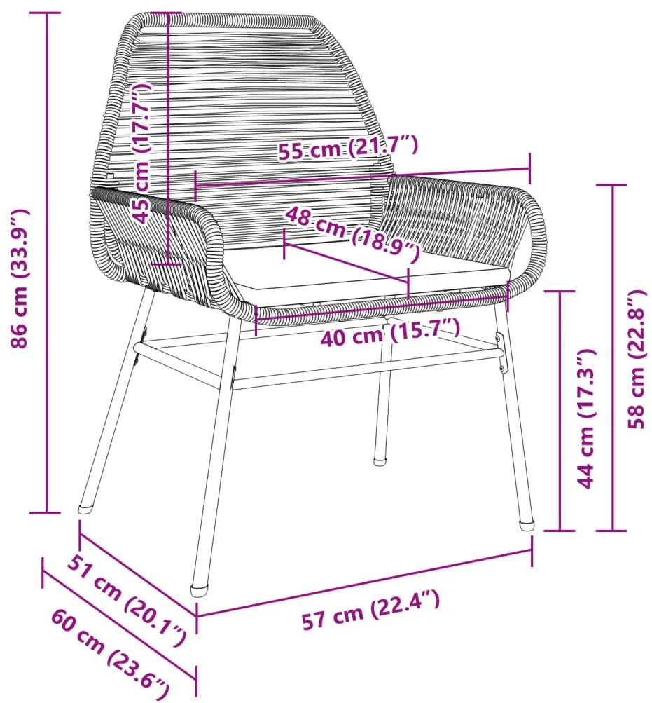 Cadeiras de jardim 2 pcs c/ almofadões vime PE cinzento